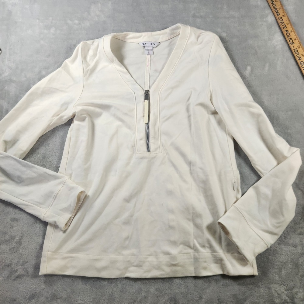 ATHLETA Advantage Half Zip Sweater Womens S Cream Lightweight Stretch